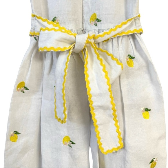 Sorci and Fofa Girls 6 Embroidered Lemon Flutter Sleeve Ric-Rac Linen Dress - Picture 10 of 16